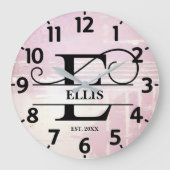 Blasslavender E Monogramm gestört Große Wanduhr (Vorderseite)