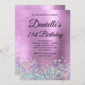 Blasslavender Foil Holo Glitzer Extravagant Monogr Einladung (Vorne/Hinten)