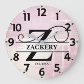 Blasslavender gestörte Z Monogramm Große Wanduhr (Vorderseite)