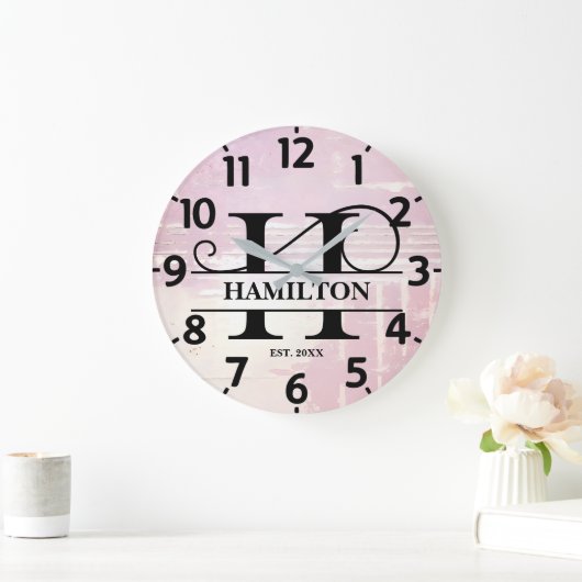 Blasslavender H-Monogramm gestört Große Wanduhr (Zuhause)