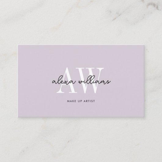 Blasslavender Monogram Typografie Script QR Code Visitenkarte (Vorderseite)