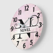 Blasslavender n Monogramm gestört Große Wanduhr (Winkel)