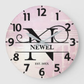 Blasslavender n Monogramm gestört Große Wanduhr (Vorderseite)