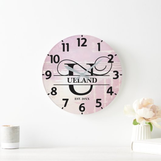 Blasslavender U-Monogramm gestört Große Wanduhr (Zuhause)