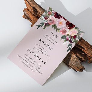Blasslila elegante florale Hochzeit   Foto + QR Einladung
