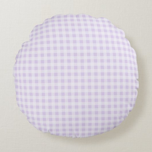 Blasslila Gingham Rundes Kissen (Vorderseite)
