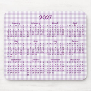 Blasslila Gingham Whimsical 2027 Kalender Mousepad