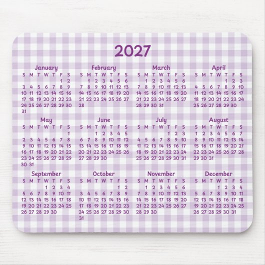 Blasslila Gingham Whimsical 2027 Kalender Mousepad (Vorne)