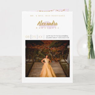 Blasslila und Gold Foto Quinceanera Einladung