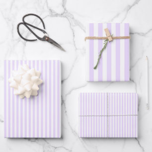 Blasslila und weiße Streifen Geschenkpapier Set