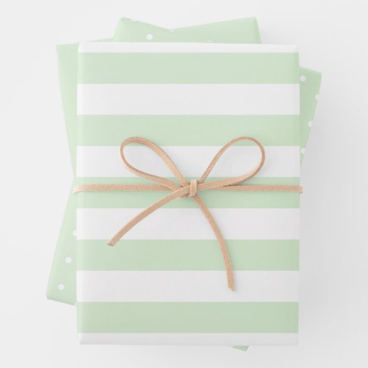 Blassmilchig grüner Polka Dot breit gestreift und  Geschenkpapier Set (Beispiel)
