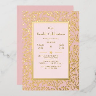 Blassne Rose Elegante Doppelfeier Geburtstag Folieneinladung