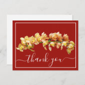 Blassorange Gelbe Orchidee Roter Hintergrund Danke Postkarte (Vorne/Hinten)