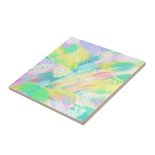 Blasspastellfarben Abstrakt Art Türkis Gelb Fliese (Seite)