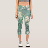 Blasspastellgrün Gelbe Wiesenwiesen Blume Capri Leggings (Vorderseite)