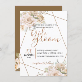 Blasspfirsich & braune Blütenblüte in Braun Rustik Einladung