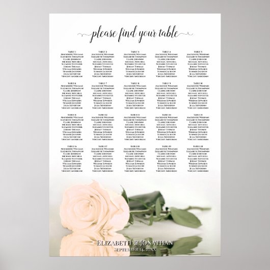 Blasspfirsichfarbene Rose 20 Tabelle Hochzeitstabe Poster (Vorne)