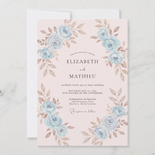 Blassrosa Azure Bemalte Hochzeit Einladung (Vorderseite)