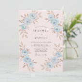 Blassrosa Azure Bemalte Hochzeit Einladung (Stehend Vorderseite)