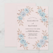 Blassrosa Azure Bemalte Hochzeit Einladung (Vorne/Hinten)
