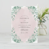 Blassrosa Blätterhochzeit Einladung (Stehend Vorderseite)