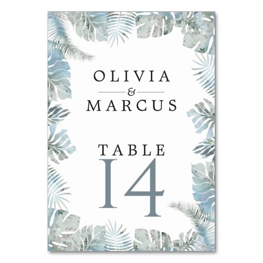 Blassrosa Blaue Wasserfarbe Botanisch Tischnummer (Rückseite)