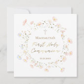 Blassrosa Blume Erste Einladung zur Heiligen Kommu (Vorderseite)