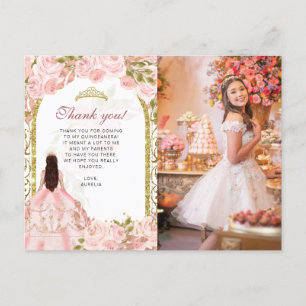 Blassrosa Blumen-Foto-Quinceañera-Dankeschön Postkarte