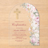 Blaßrosa Blumenbogen Konfirmation Acryleinladungen (Vorderseite)