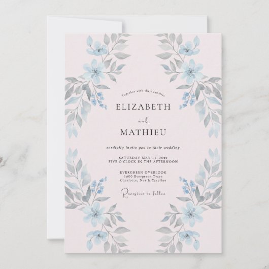 Blassrosa Celeste Gemalte Hochzeit Einladung (Vorderseite)