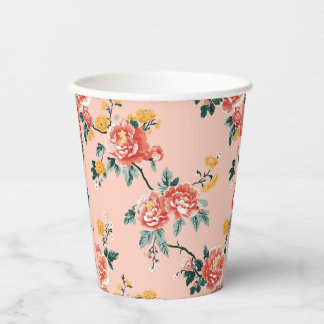 Blassrosa Chinoiserie-Blumenmuster Pappbecher