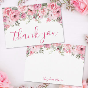 Blassrosa Florale Quinceañera Dankeskarte