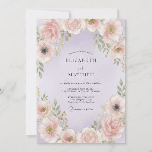 Blassrosa Florale Romantische Hochzeit Einladung