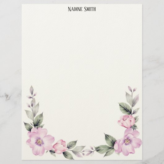 Blassrosa florale untere Randbriefpapier Briefbogen (Vorderseite)
