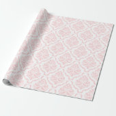 Blassrosa florales Damastmuster auf Weiß Geschenkpapier (Ungerollt)