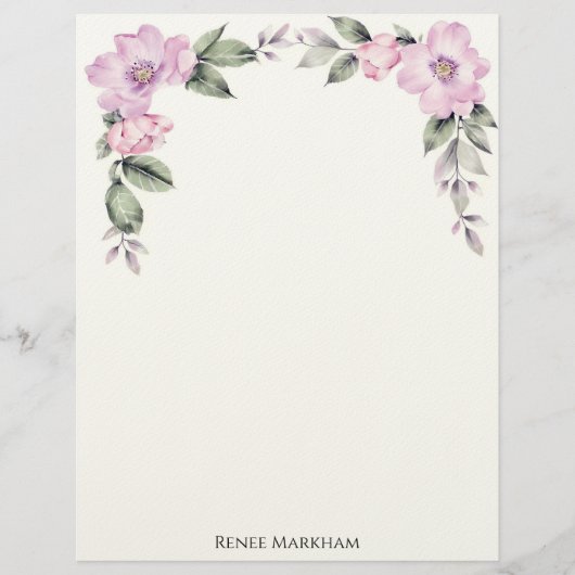 Blassrosa florales oberes Rand Briefpapier (Vorderseite)