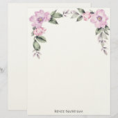 Blassrosa florales oberes Rand Briefpapier (Vorne/Hinten)
