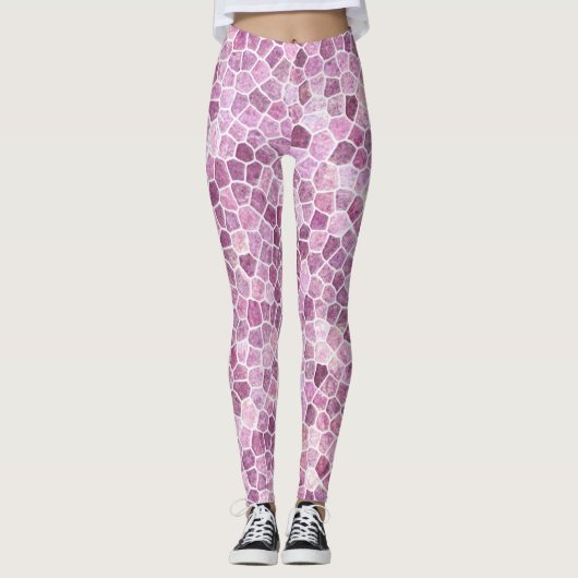 Blassrosa gepflastertes Patchwork-Terrazzo-Muster Leggings (Vorderseite)