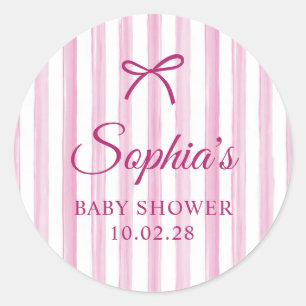 Blaßrosa gestreifte Babyparty-Foto Runder Aufkleber