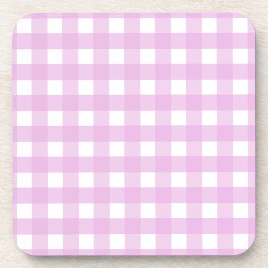 Blassrosa Gingham Getränkeuntersetzer (Vorderseite)