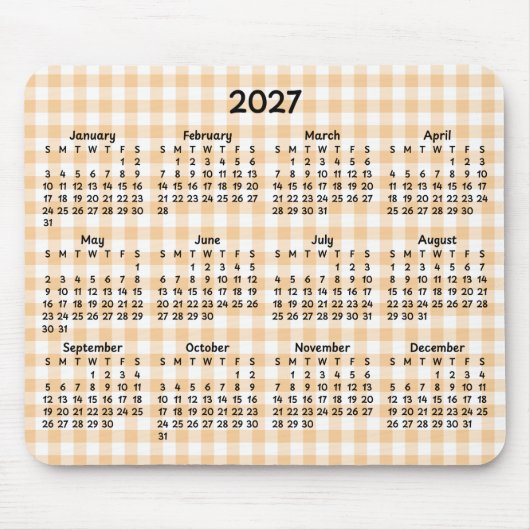 Blassrosa Gingham Whimsical 2027 Kalender Mousepad (Vorne)