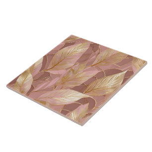 Blassrosa Gold Boho Moderne Blätter Kollektion Fliese