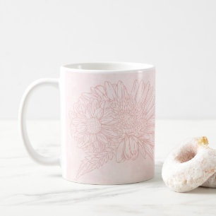 Blassrosa Grunge mit Namen und Chrysanthemen Kaffeetasse