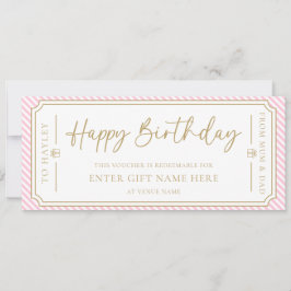Blassrosa Happy Birthday Gift Voucher Card Einladung