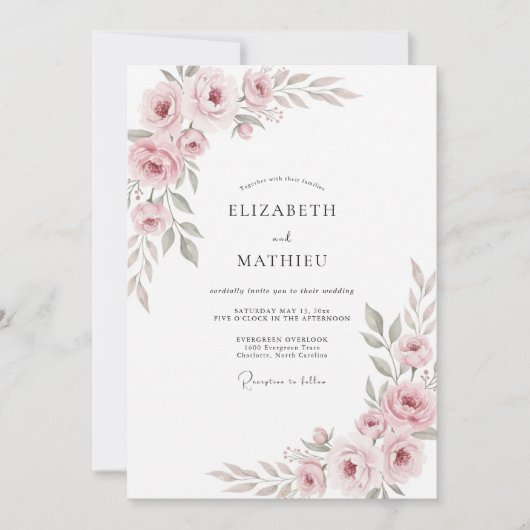 Blassrosa Hochzeit Einladung (Vorderseite)