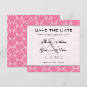 Blassrosa Hot Pink Damast Hochzeit Termin merken Einladung