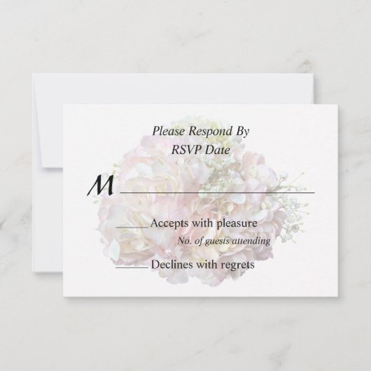 Blassrosa Hydrangea mit Babyatmung RSVP Karte (Vorderseite)