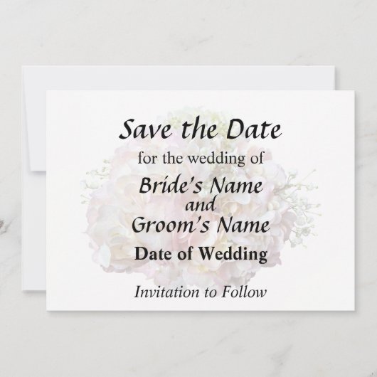 Blassrosa Hydrangea mit Babyatmung Save The Date (Vorderseite)