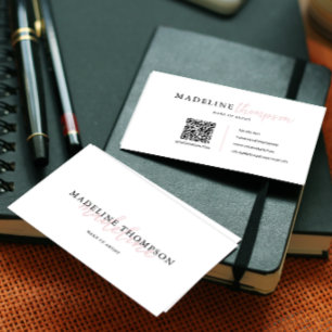 Blassrosa Kalligrafie Typografie QR-Code Visitenkarte