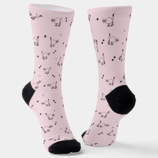 Blassrosa Katzen-Linienkunst-Muster Socken (Gewinkelt)